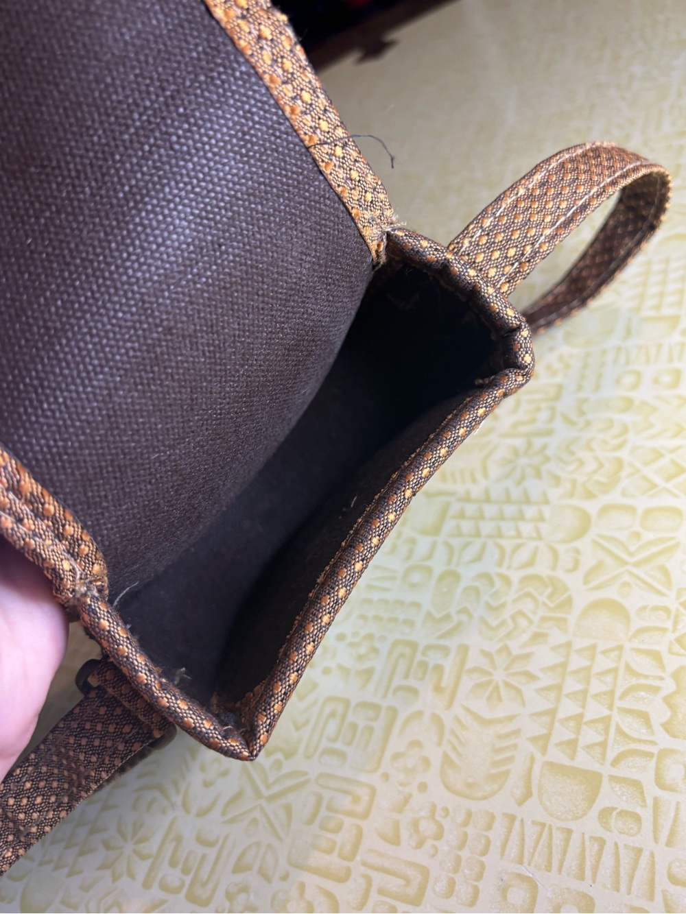 Handcrafted Blue Paisley Crossbody Bag with Brown Trim - Picture 7 of 9